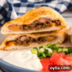 Close-up of baked Taco Empanadas in a square image