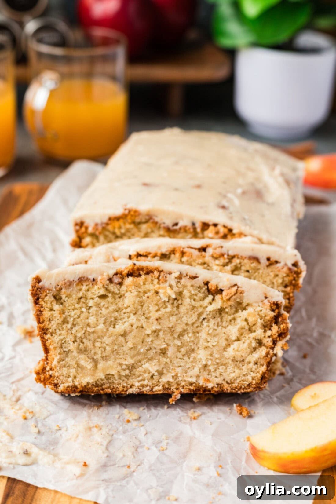 Apple Cider Pound Cake cut into slices