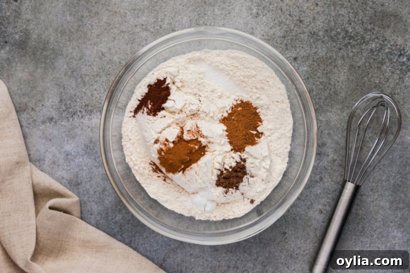 Dry ingredients for pound cake in a mixing bowl