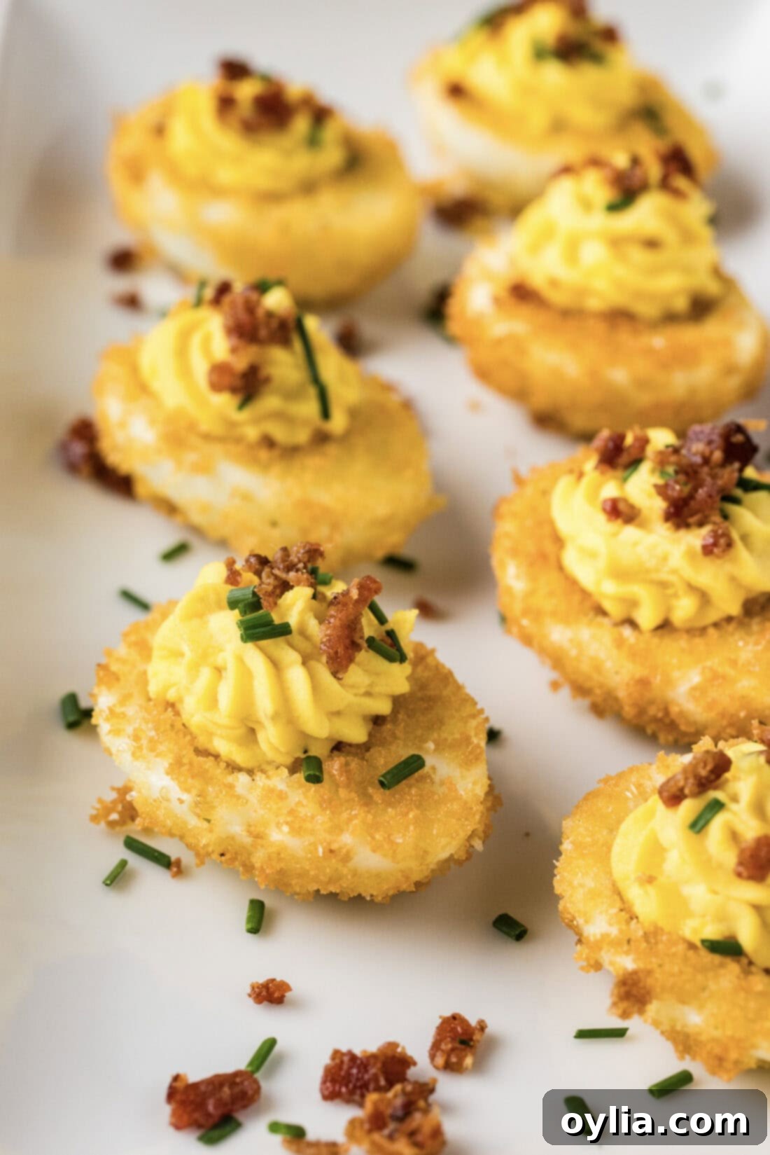 Fried Deviled Eggs on a platter