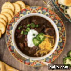 Hearty Short Rib Chili 11 Bowl of Short Rib Chili with crackers on the side