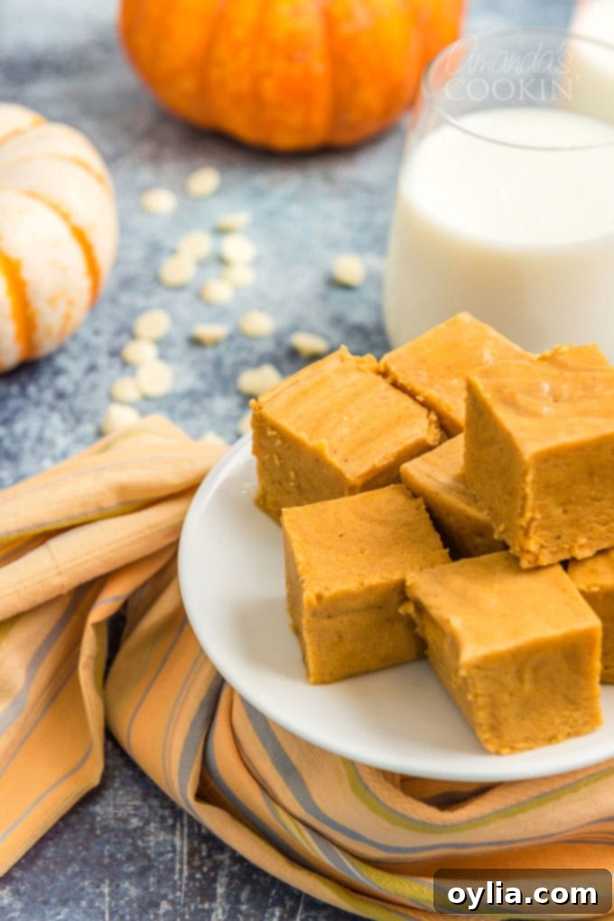 plate of stacked pumpkin fudge squares