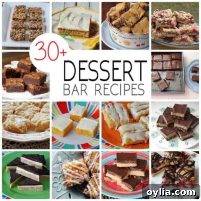 Photos of different dessert bar recipes, showcasing various types of brownies, blondies, and fruit bars.