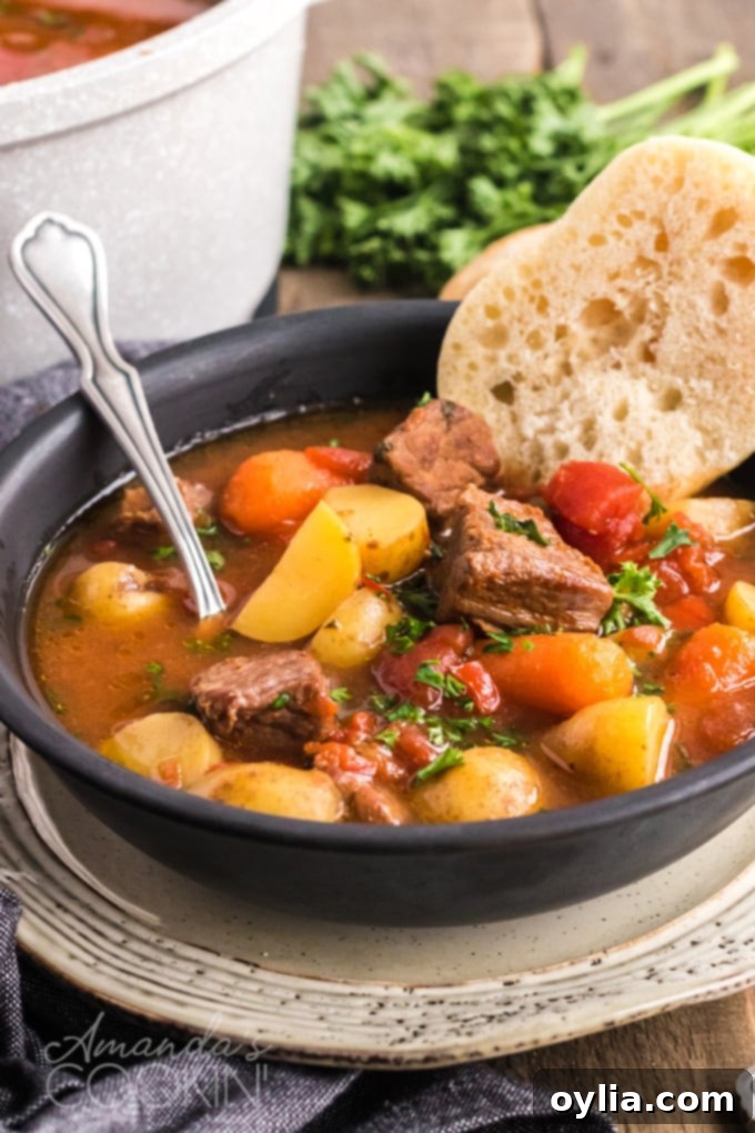 bowl of goulash with bread