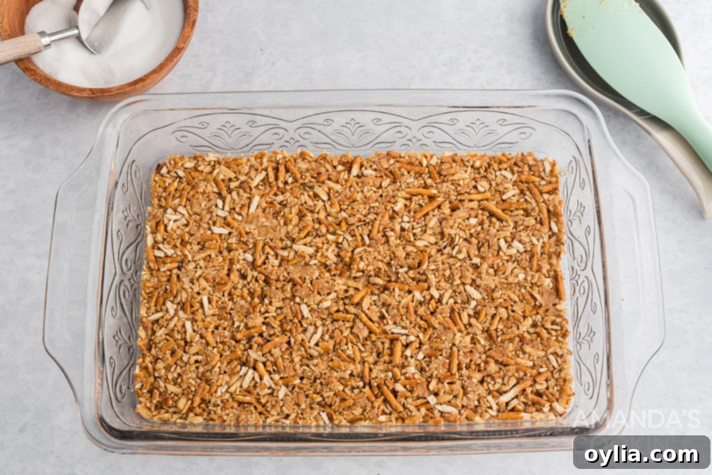 pretzel crust in a baking pan