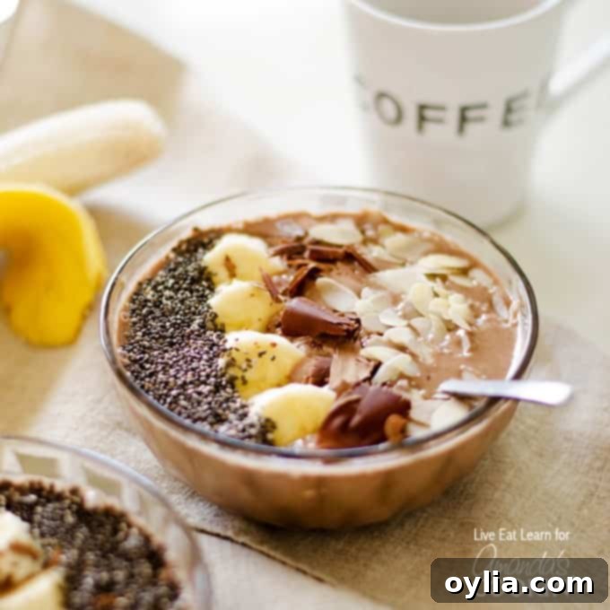 mocha smoothie bowl with a spoon