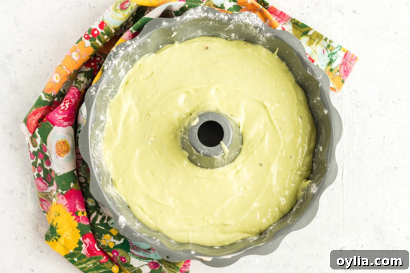 cake batter in pan