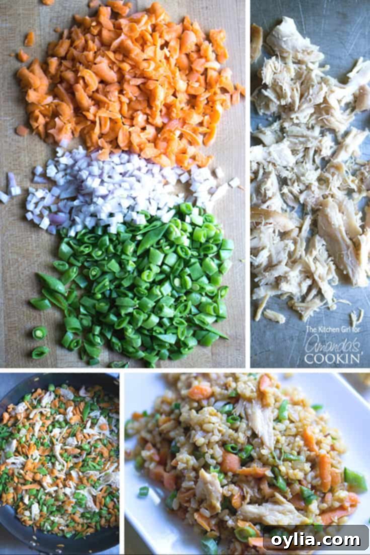 Photos of the steps to make teriyaki chicken and rice.