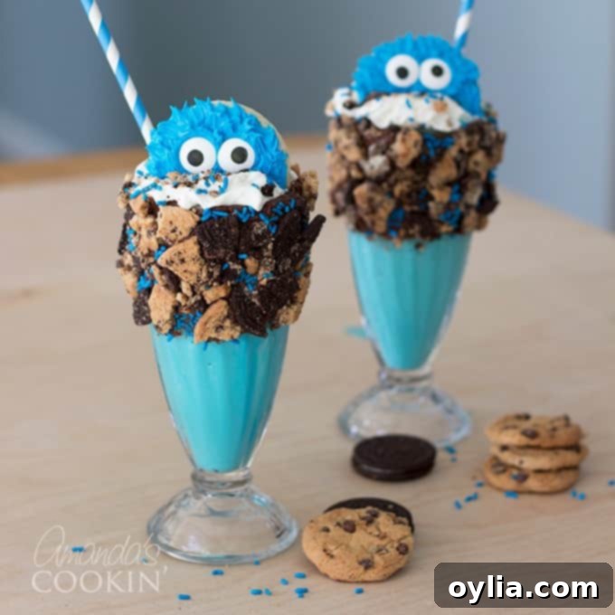 two cookie monster shakes