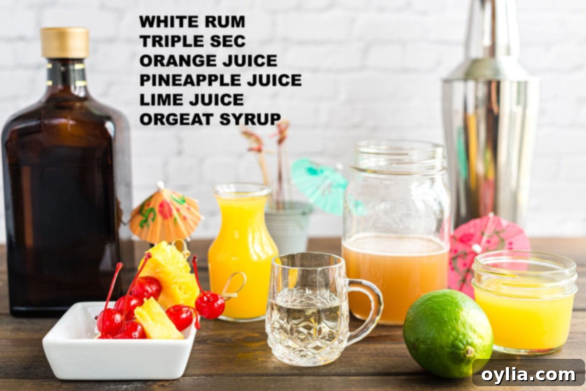 labeled ingredients needed to make a mai tai