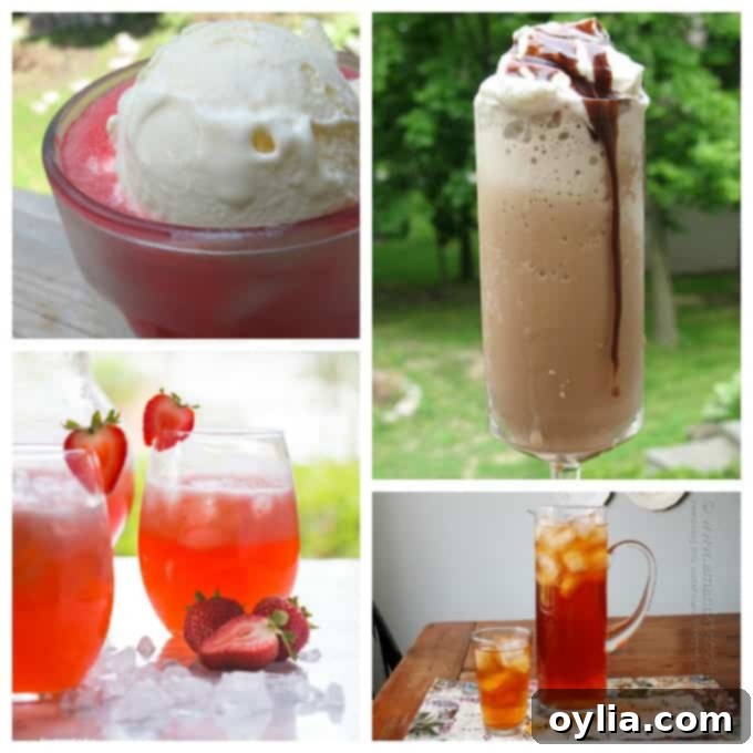 A collage of refreshing summer drink recipes designed to help you cool off and stay hydrated in the sweltering heat, featuring various vibrant beverages.