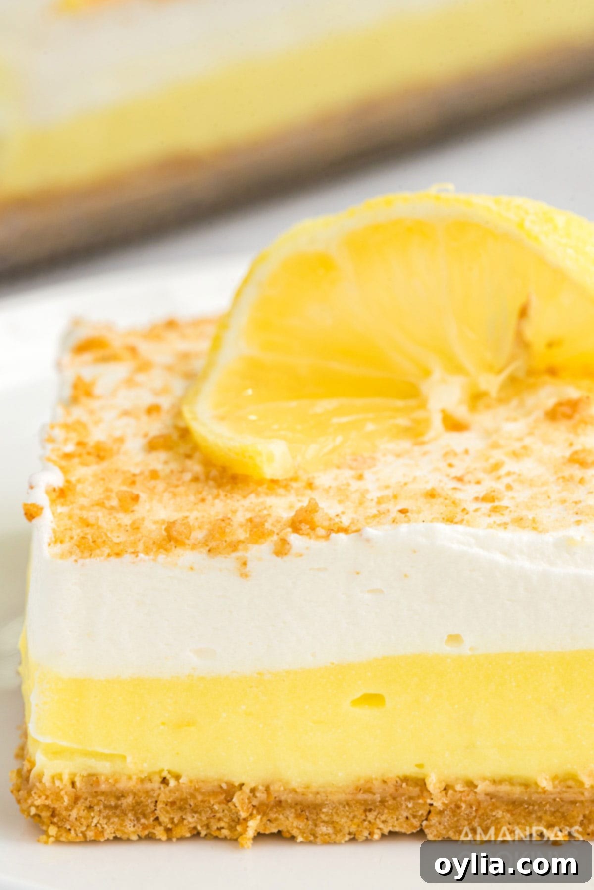 close up of lemon layered dessert