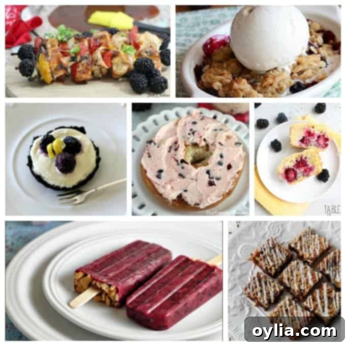 Photos of various delicious blackberry recipes including pies, cobblers, drinks, and more.