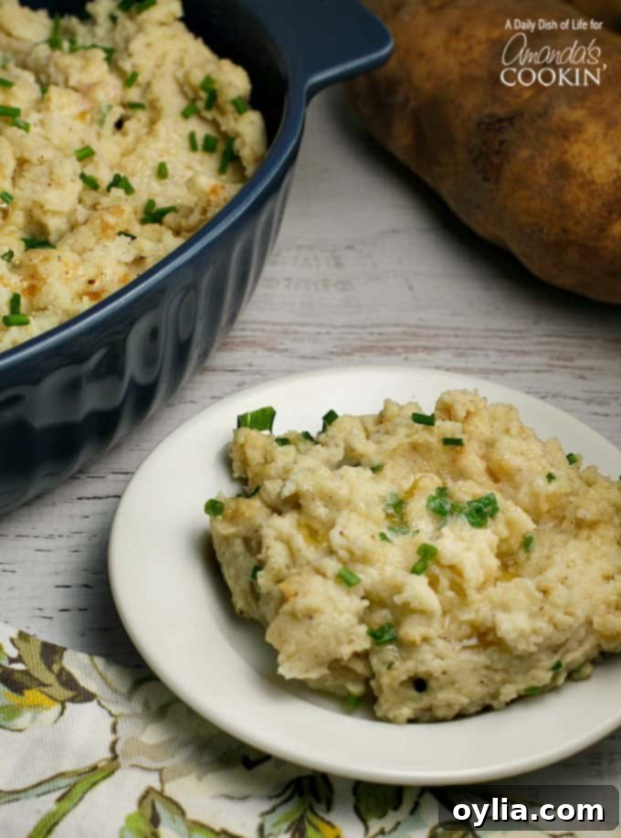 A beautifully plated dish of brown butter mashed potatoes.