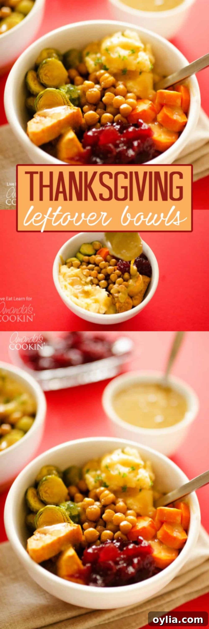 Photos of Thanksgiving leftover bowls.