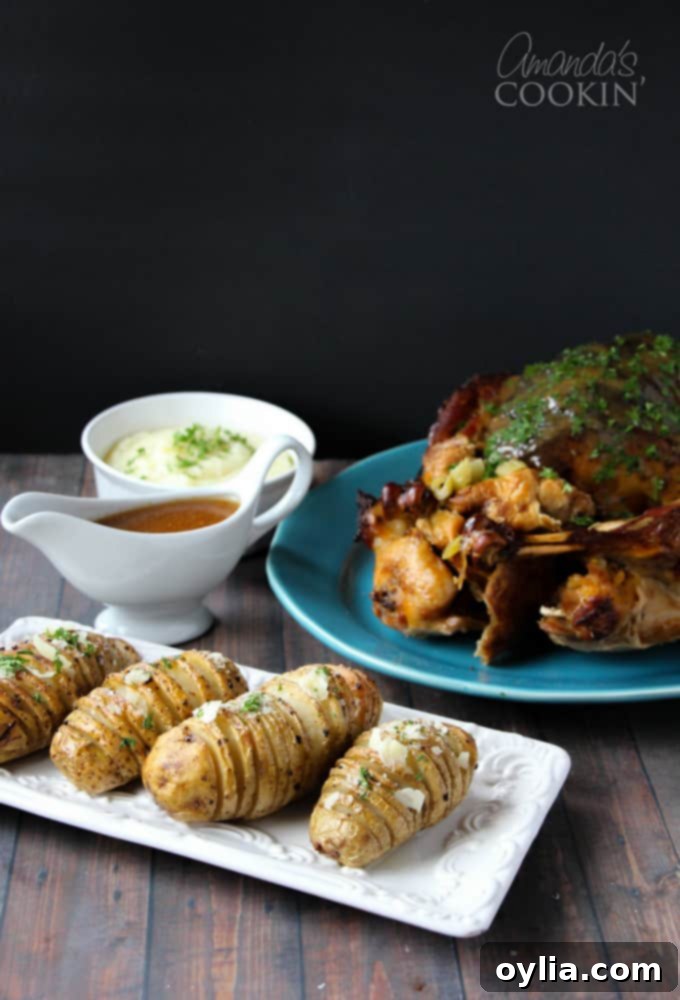 Recipe for Hasselback potatoes and holiday meal ideas.