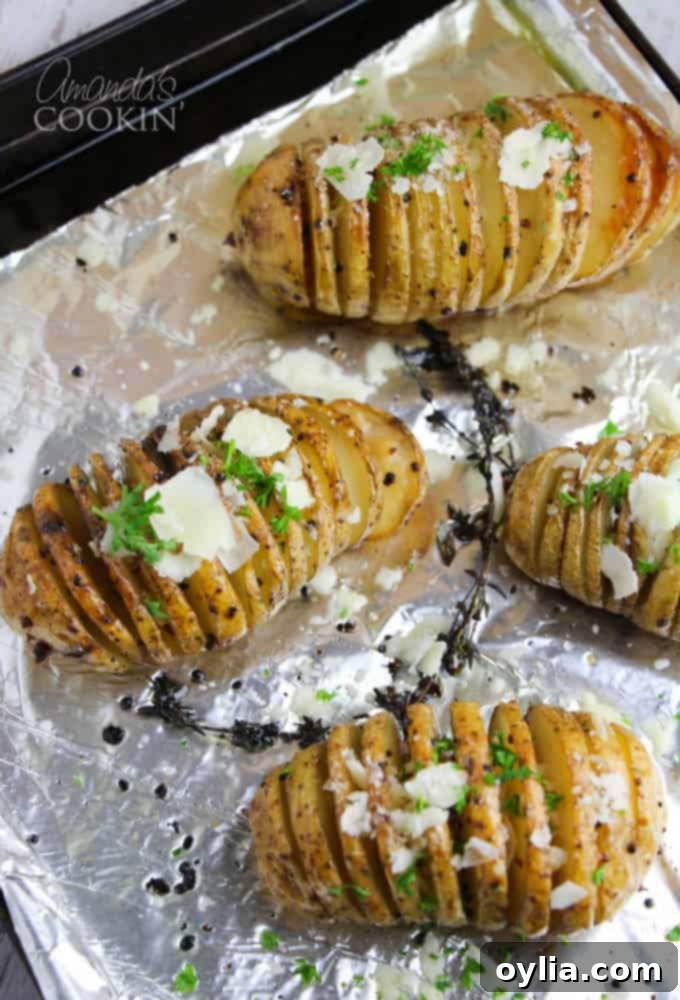 Gorgeous Hasselback potatoes, perfectly baked and garnished.