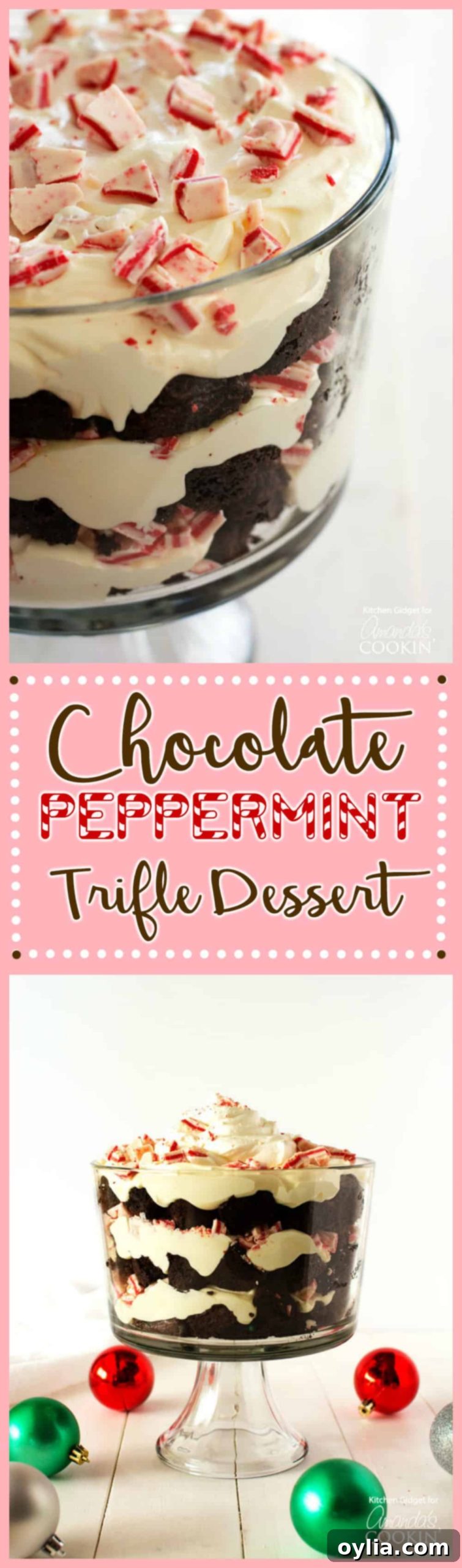 Photos of a chocolate peppermint trifle.
