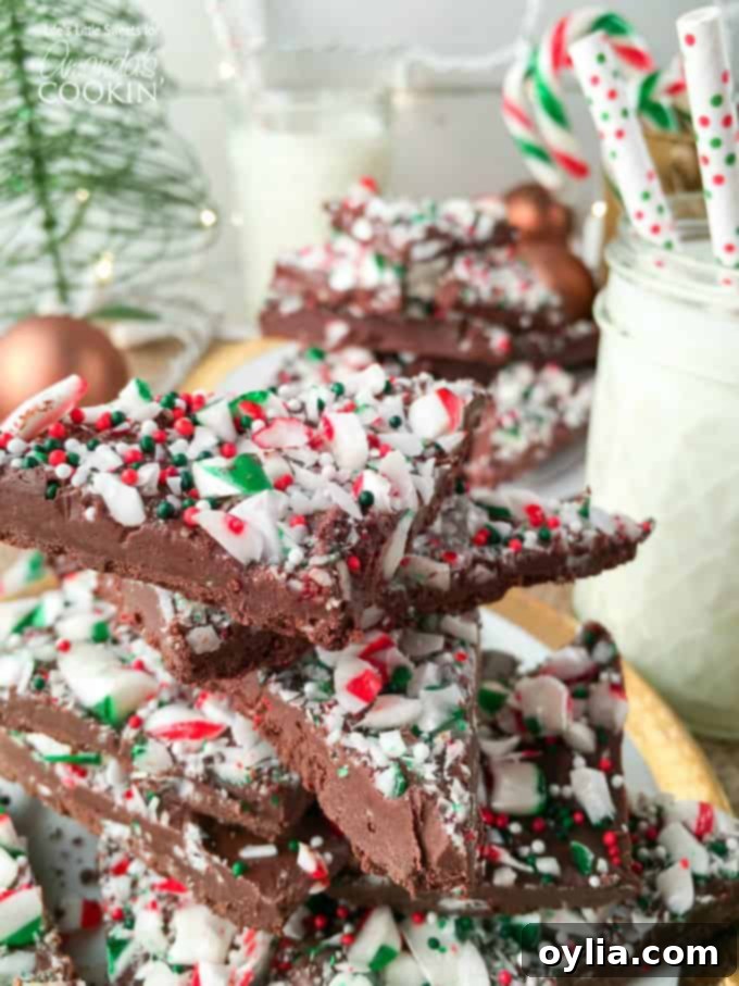 A close up photo of peppermint candy cane bark.