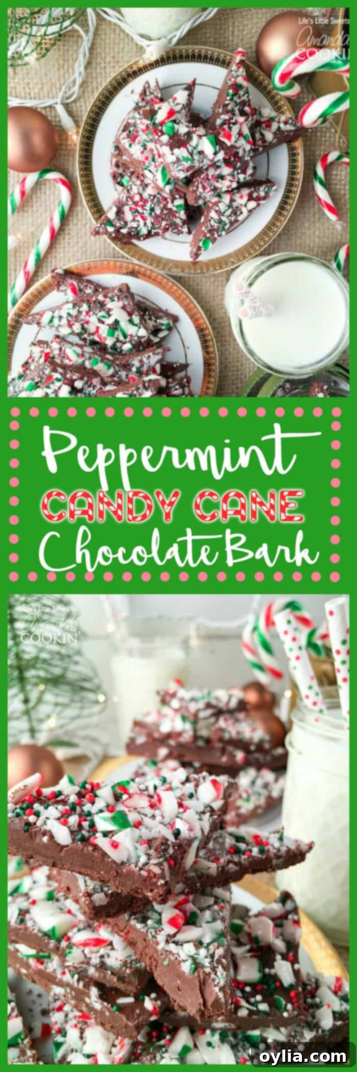 Photos of peppermint candy cane bark.