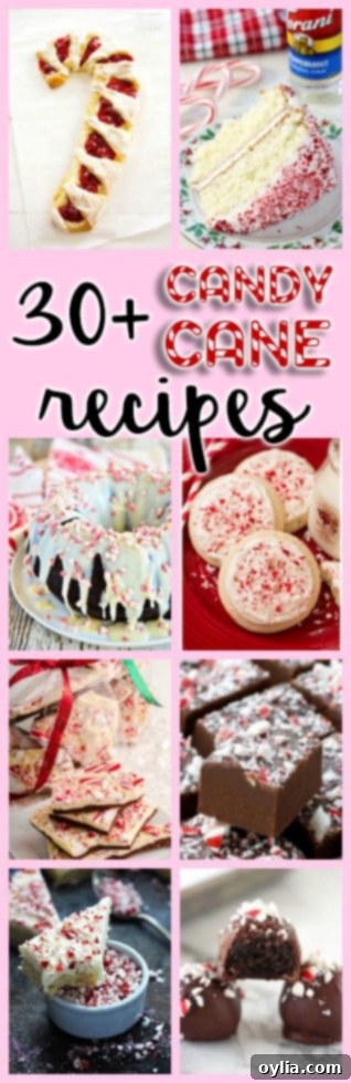 An assortment of photos of candy cane recipes.