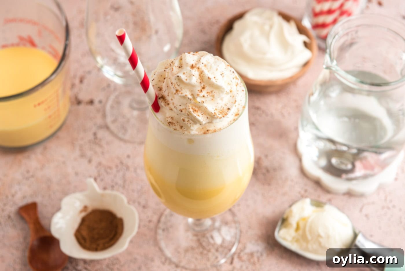 eggnog ice cream float with whipped cream