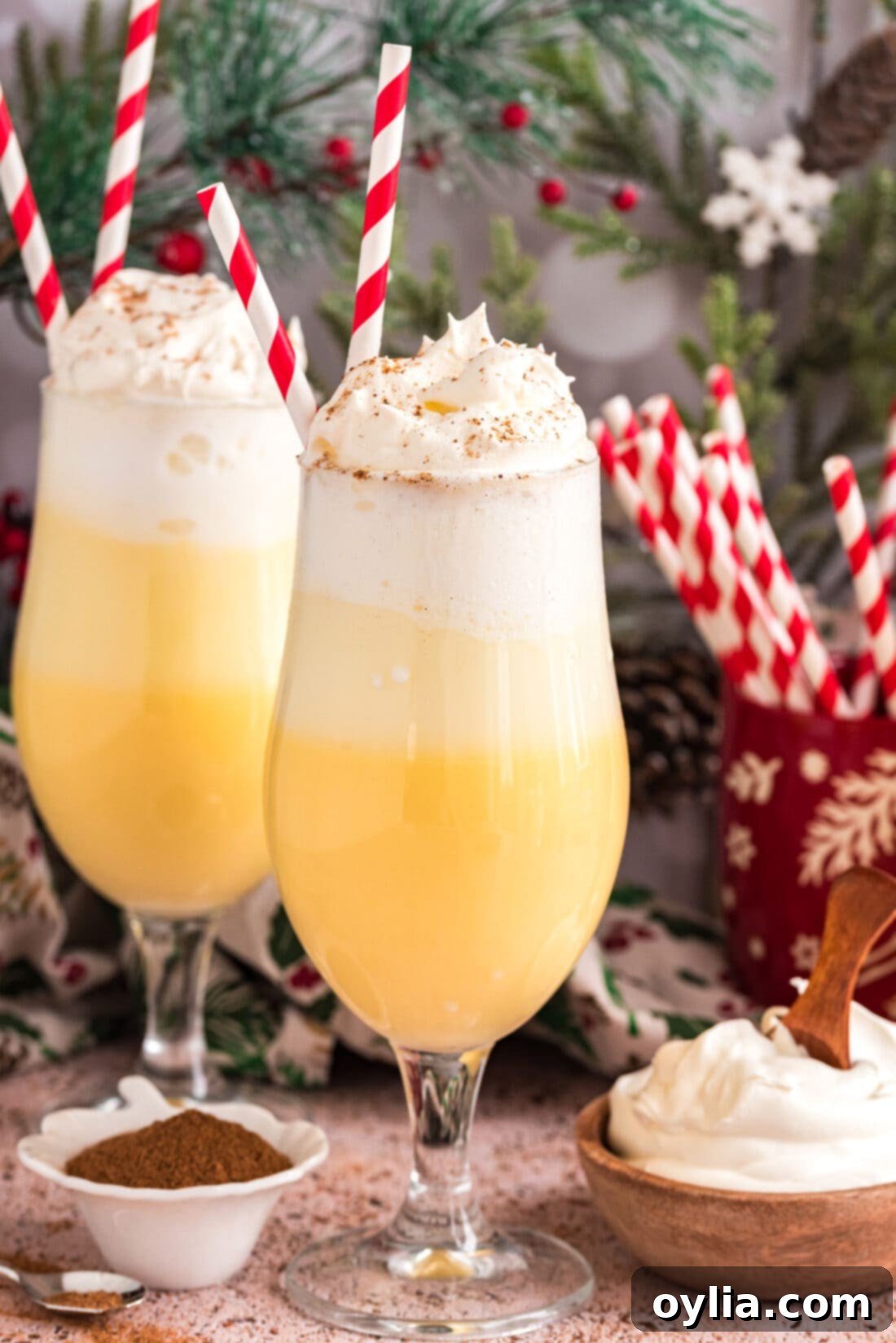 Close up photo of an Eggnog Float with another one behind it