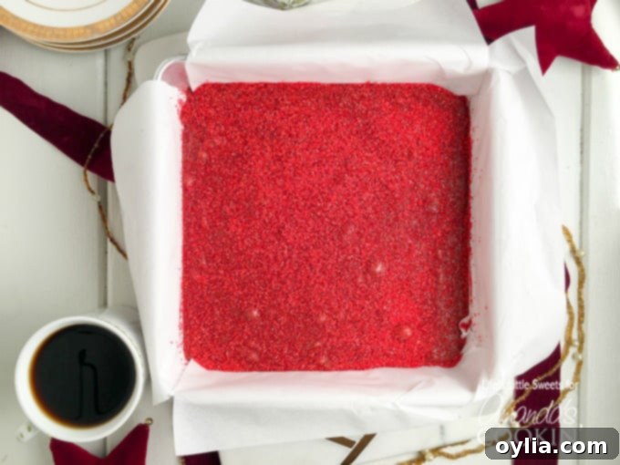 Red velvet fudge in a square pan