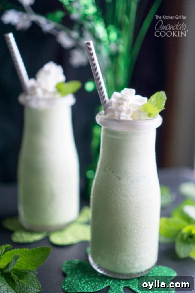 Homemade naturally green shamrock shakes, a delightful mint milkshake for St. Patrick's Day without artificial food dye.