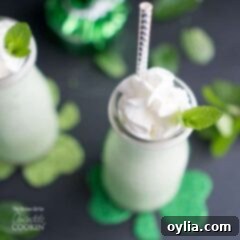 Emerald Shamrock Bliss 2 overhead view of shake with whipped cream and mint leaf garnish