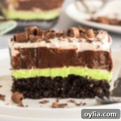 Slice of Mint Chocolate Lasagna on a plate
