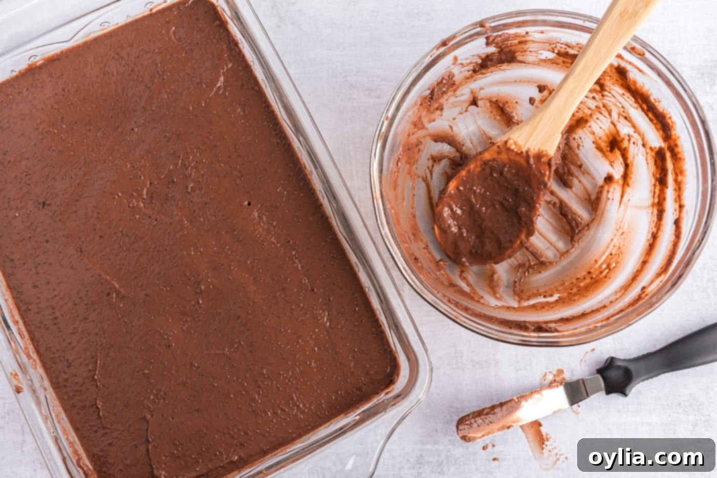 chocolate pudding in a baking dish