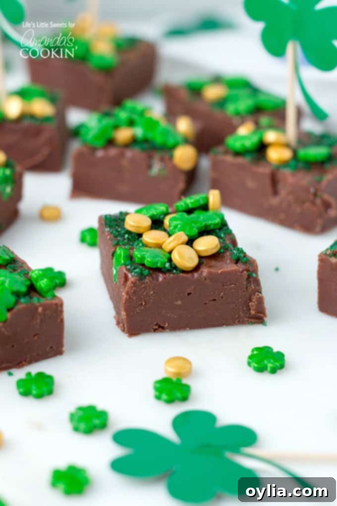 Baileys Irish Cream Chocolate Fudge with vibrant St. Patrick's Day sprinkles