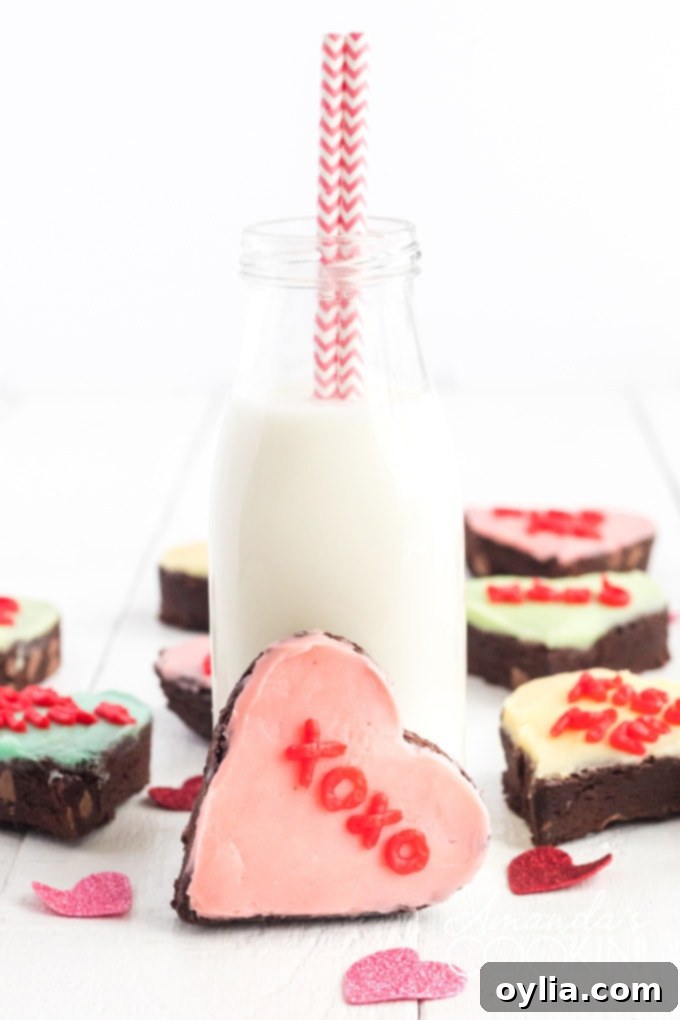 bottle of milk with heart shaped brownie