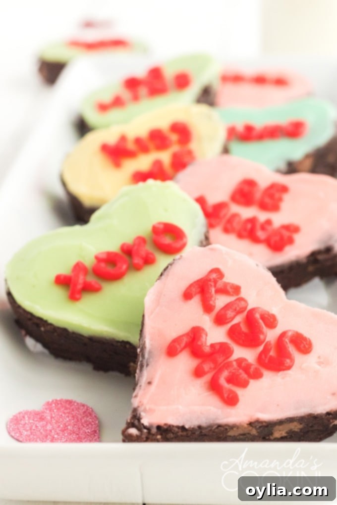 several conversation heart brownies on a plate