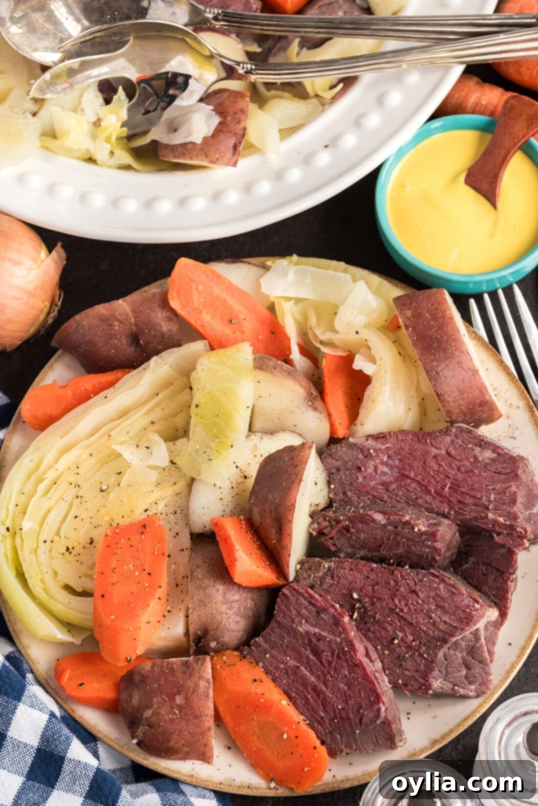 Plate of Corned Beef and Cabbage
