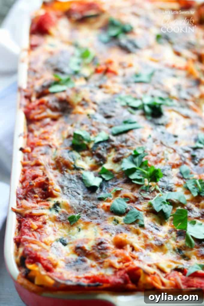 Garden Veggie Lasagna 3 close up of pan of veggie lasagna