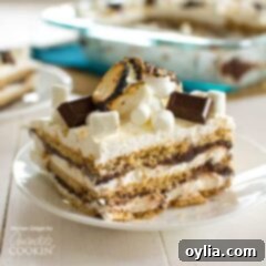 S'mores Layered Dream 2 A piece of smores icebox cake on a plate