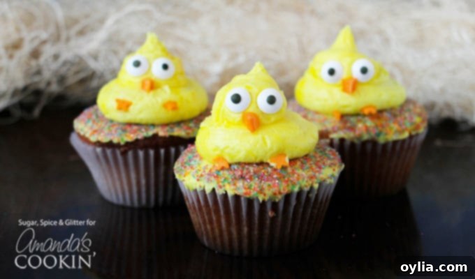 These cute Easter Chick Cupcakes are a quick & easy Easter dessert, fit to feed a crowd! Great for a holiday gathering or as a fun recipe to do with kids. #cupcakes #easter #easterdessert #spring #cupcakerecipes #easterrecipes Variety of Easter themed cupcakes, including chicks