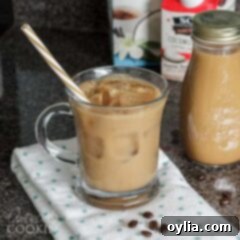 glass mug of iced coffee