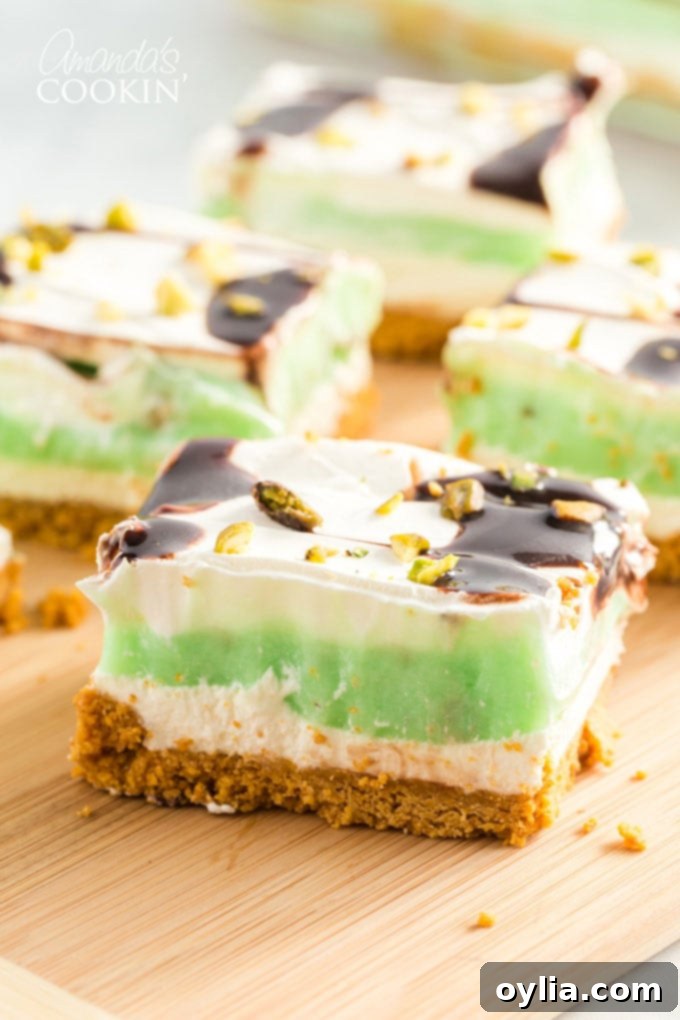 slice of pistachio pudding layered dessert