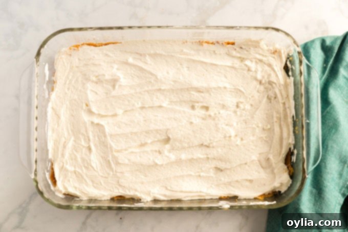cream cheese mixture in pan