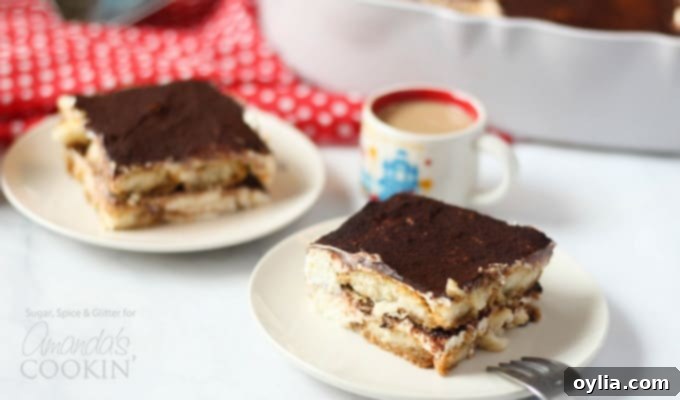 Tiramisu icebox cake with a cup of coffee