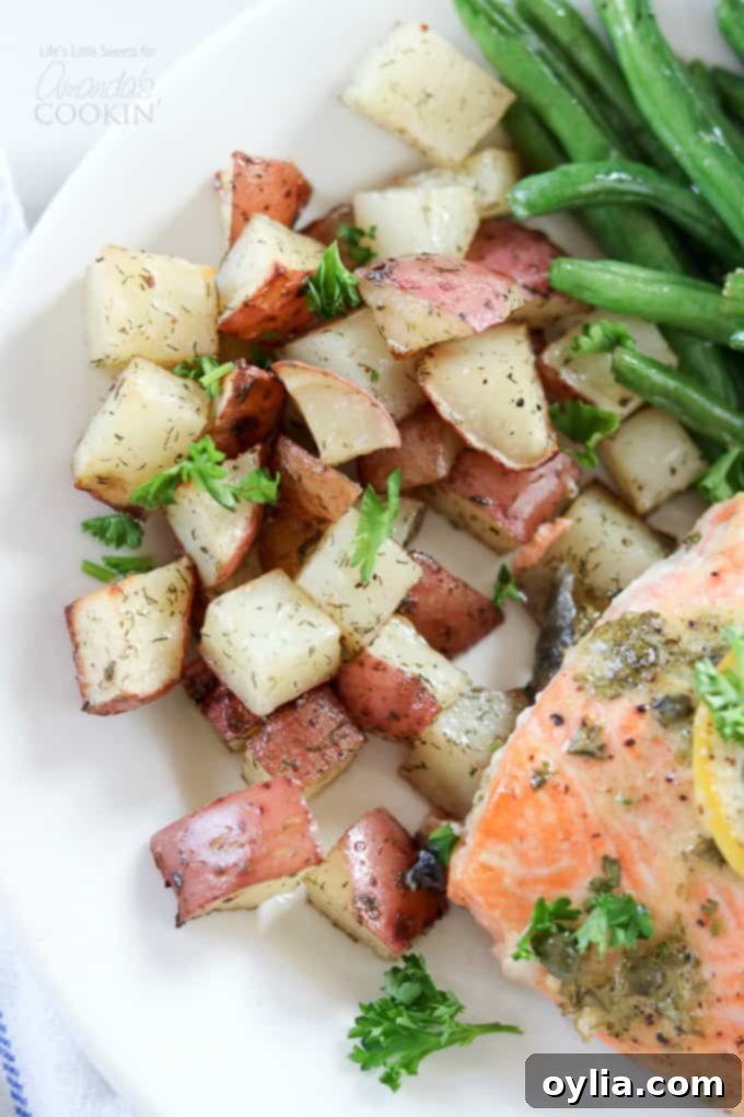 Dijon Lemon Caper Salmon with green beans and potatoes