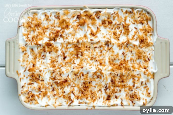 Coconut Cream Lush Dessert Recipe layers displayed beautifully