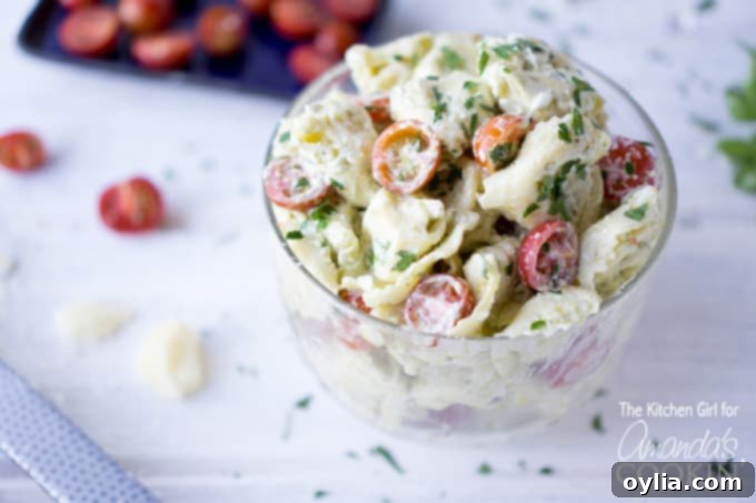 Delicious and creamy Tortellini Pesto Pasta Salad