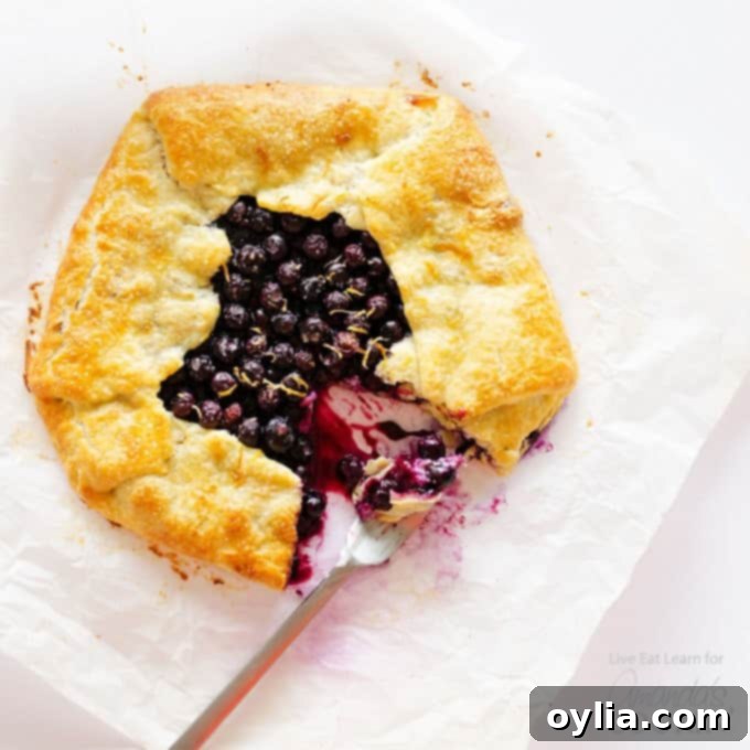 Rustic blueberry galette on parchment paper, ready to be baked to golden perfection.