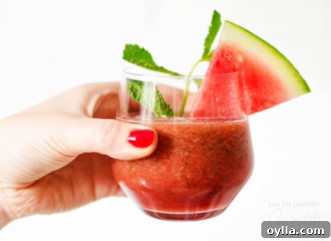 Watermelon Smoothie in a glass, ready to drink