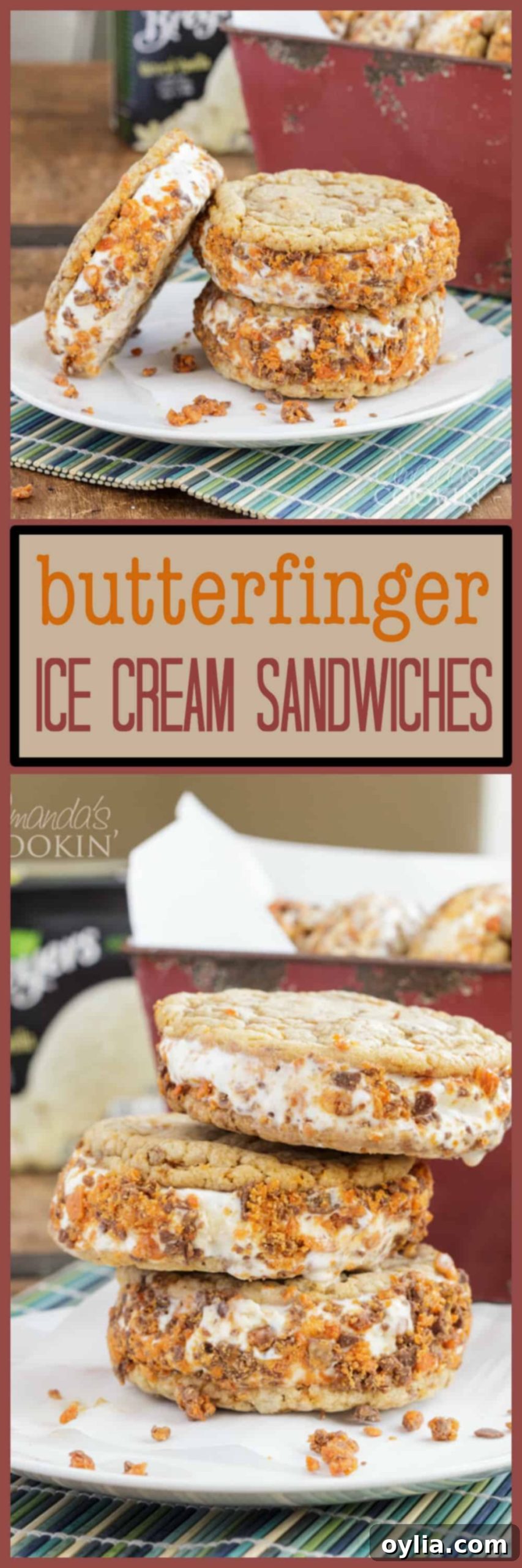 pinterst image with text butterfinger ice cream sandwiches