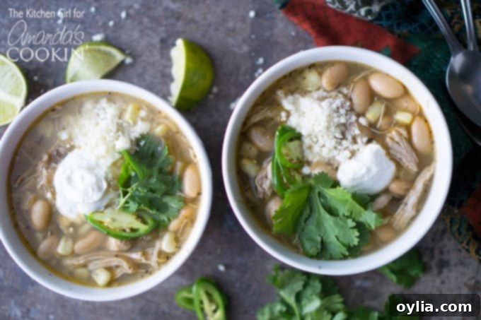 White chicken chili in bowls
